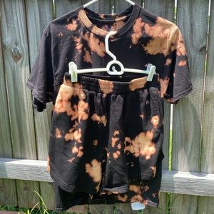 Custom bleach dye Shirt and Short Set